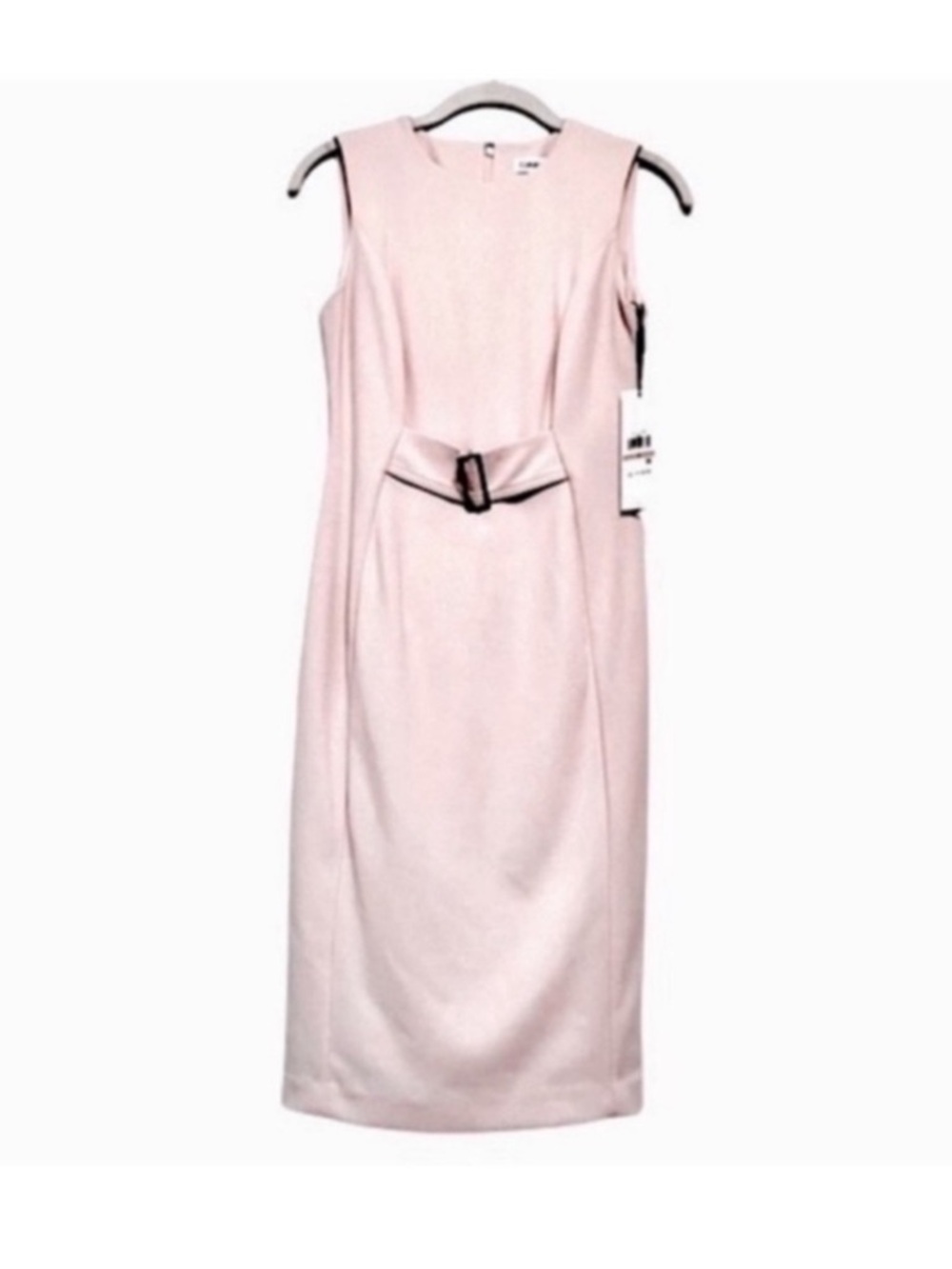 NEW Calvin Klein Sleeveless Dress Belt Detail Crepe Sheath Petal Pink Size 2